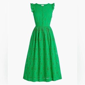 J. Crew Eyelet Shirt-dress Vintage Kelly Green midi maxi dress with buttons